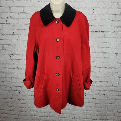 VTG Lauren Ralph Lauren Red Corduroy Collar Equestrian Print Lining Coat 1X