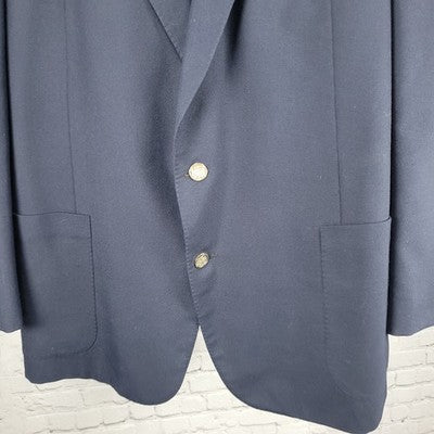 VTG MW Navy Wool Blend 2 Button Vented Notch Blazer Sport Coat USA Size 50L