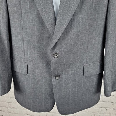 Jack English Grey 100% Wool Pinstriped 2 Button Ventless Blazer Sport Coat 42L