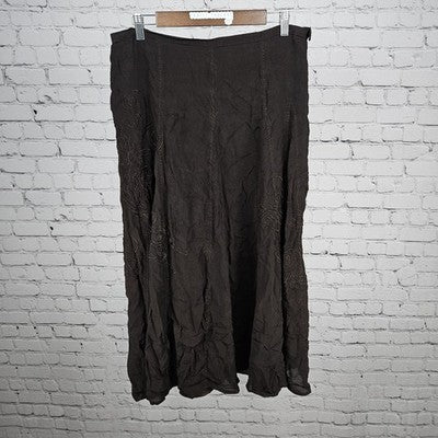 Coldwater Creek Brown Paisley Embroidered Lined Midi Skirt Medium M (10-12)