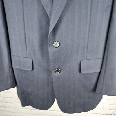 VTG Hickey Freeman Navy 100% Wool 2 Button Notch Blazer Sport Coat USA 40L