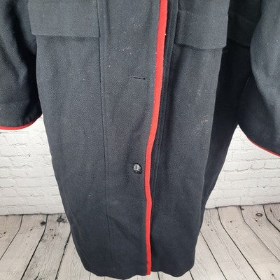 VTG Herman Kay Black Red Wool Blend Hooded Buttoned Long Heavy Over Coat 20W