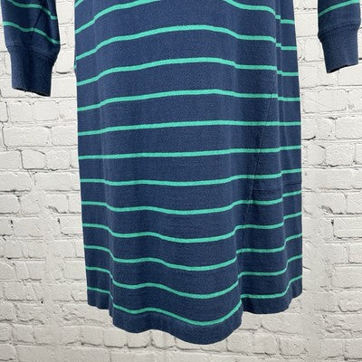 VTG Paris Sport Club Blue Green Striped Retro Long Sleeve Stretch Dress Size XS