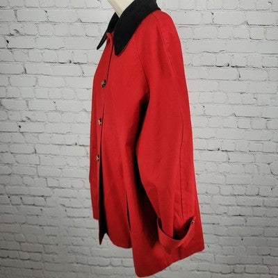 VTG Lauren Ralph Lauren Red Corduroy Collar Equestrian Print Lining Coat 1X