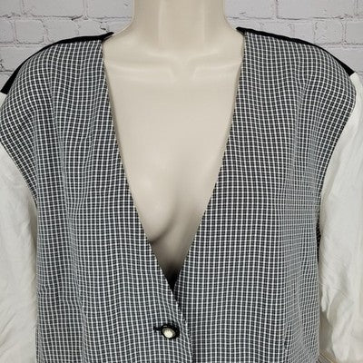 VTG Reina Black White Check Buttoned Lightweight Vest Jacket USA Made Size 24W