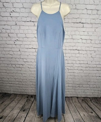 Jenny Yoo Blue Chiffon Strappy Open Back Side Slit Bridesmaid Maxi Dress 10