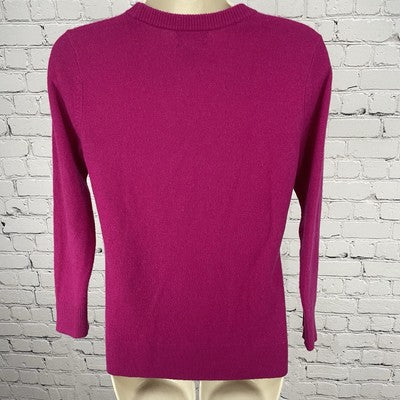 Halogen Pink Fuchsia 100% Cashmere Knit Pullover Crew Neck Sweater Petite XS