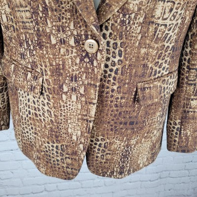 Peace Of Cloth Brown Animal Print 1 Button Stretch Blazer Jacket USA Made Size 8