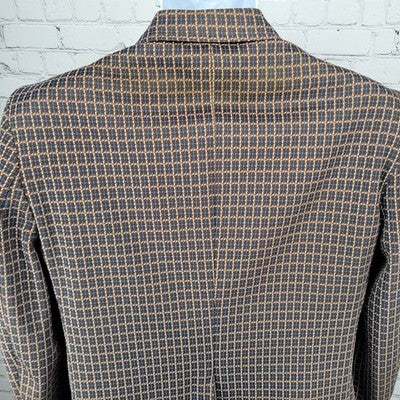 VTG USI Brown Blue 2 Button Double Vented Notch Blazer Retro Sport Coat USA 40