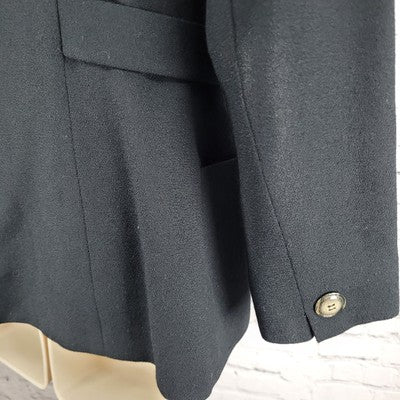 VTG Jones New York Black Worsted Wool Leopard Trim Suit Jacket USA Petite 6P