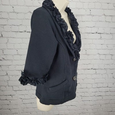 Nick & Mo Nordstrom Black Buttoned Ruffle 3/4 Sleeve Stretch Jacket Large L