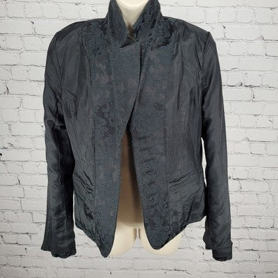 Geoffrey Beene Sport Black Damask Floral Buttoned Notch Blazer Jacket Size 10
