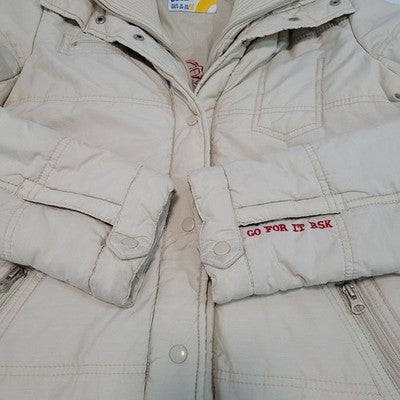 VTG Bsk Outwear Beige Full Zip Knit Collar Zipped Pockets Coat Teen Size Large L