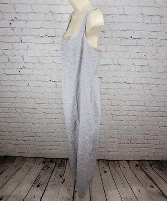 VTG JR Nites Calendo Grey Floral Embossed Glitter Side Slit Maxi Dress 10P