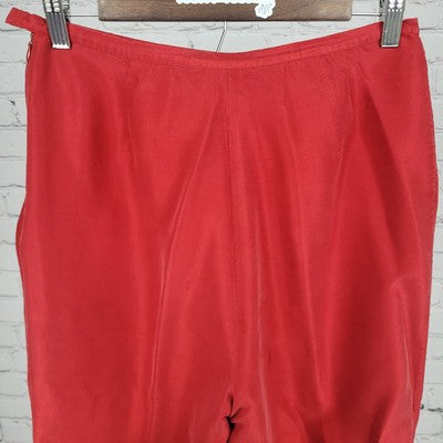 VTG Bice Red Silk High Rise Lined Lightweight Zip Closure Pants Size 10 (27x28)