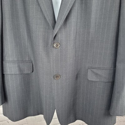Brooks Brothers 346 Grey Wool Stretch Pinstriped 2 Button Notch Blazer Size 48R