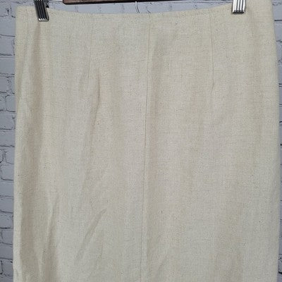 Susan Gail Collection Beige Linen Blend Red Print Buttoned Wrap Unlined Skirt 12