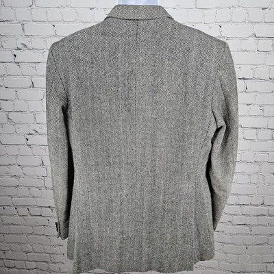 VTG Silvermans Black White Linen Wool Blend Herringbone Blazer Sport Coat 42R
