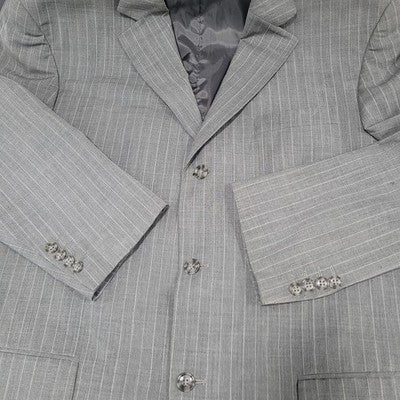 Lineage Grey Super Fine Wool Pinstriped Full Suit Set Blazer Size 46L Pants 40L