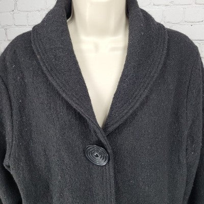 Carson Black 100% Wool Floral Applique Snap Closure Pockets Lined Coat Large L