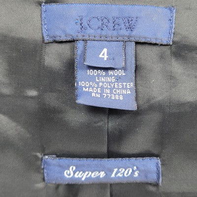 J. CREW Black 100% Wool Super 120's Lightweight Buttoned Lined Jacket Size 4