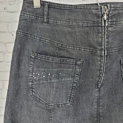 Gerry Weber Grey Denim Embellished Back Pockets Unlined Jean Maxi Skirt Size 10