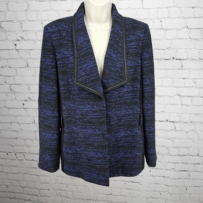 Tahari Black Purple Knit Textured Snapped Collared Pockets Lined Jacket 12