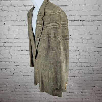 Austin Reed Tan 100% Silk Houndstooth 2 Button Notch Blazer Sport Coat Size 42L