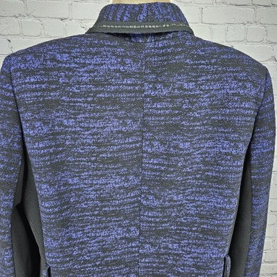 Tahari Black Purple Knit Textured Snapped Collared Pockets Lined Jacket 12