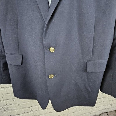 Stafford Navy Wool Blend Executive Classic Fit Hopsack Blazer Notch Stretch 54R