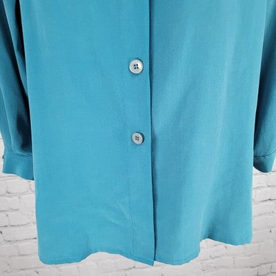 Jacqueline Ferrar Blue 100% Silk Button Up Long Sleeve Shirt Blouse Top XS