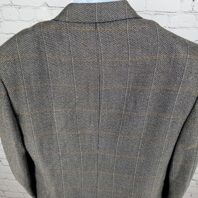VTG Henry Grethel Brown Windowpane Tweed 2 Button Sport Coat USA Made Size 42L