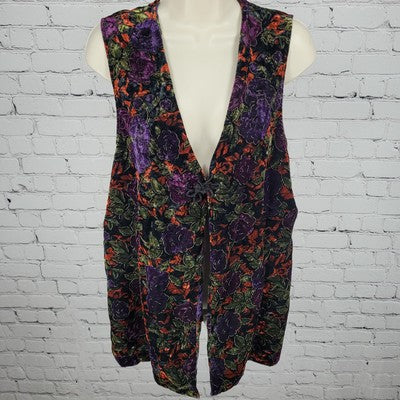 VTG Maren Multicolor Velvety Metallic Floral Toggle Vest USA Made Size Medium M