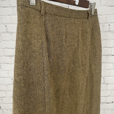 VTG Adolfo Studio Brown Wool Blend Back Slit Lined Zip Closure Skirt Size 8