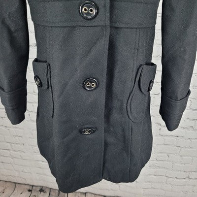 Tulle Anthropologie Black Wool Blend Buttoned Collared Coat Small S