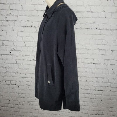London Fog Black Microfiber Stretch Buttoned Hooded Warmer Liner Coat M Petite
