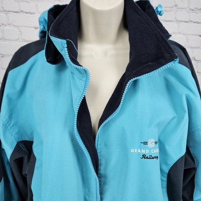 Grand Canyon Railway Cheneral Blue Fleece Lined Hooded Jacket Medium *zipper