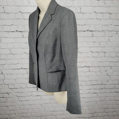 Ann Taylor Grey Glen Check Buttoned Notch Blazer Suit Jacket Size 6