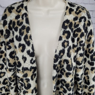 Central Park West New York Beige Leopard Open Cardigan Sweater Size Small S