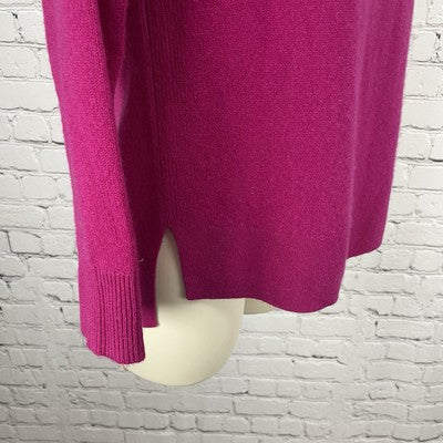 Halogen Pink Fuchsia 100% Cashmere Knit Pullover Crew Neck Sweater Petite XS