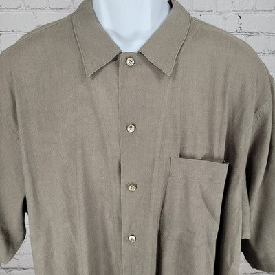 Nautica Brown Linen Blend Breathable Button Up Short Sleeve Shirt Size XL