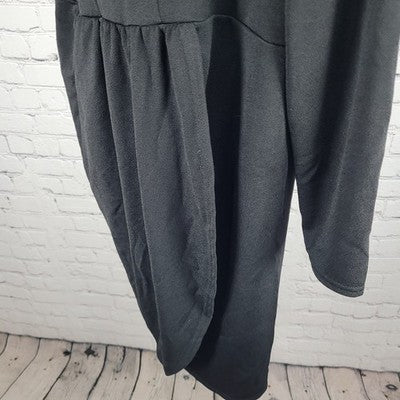Club L London Black Notch Lapel V Neck Long Sleeve Stretch Shift Midi Dress 22