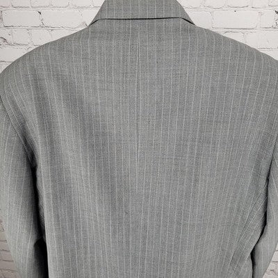 Lineage Grey Super Fine Wool Pinstriped Full Suit Set Blazer Size 46L Pants 40L
