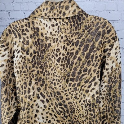 Chico's Tan Gold Leopard Buttoned Lightweight Lined Jacket 2 US 12