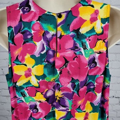 VTG E.D. Michaels Multicolor Floral Sleeveless Pockets Unlined Dress 15-16