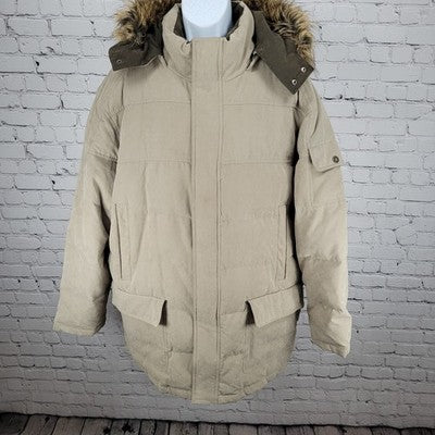 Consensus Beige Duck Down Feather Insulated Hooded Inner Pockets Jacket Size XXL