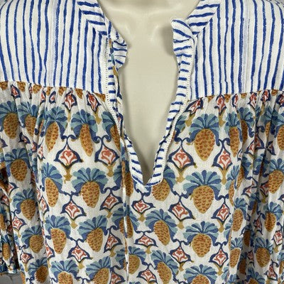 Roller Rabbit Printed 100% Cotton Lightweight Boho Tassel Tunic Top Size Small S