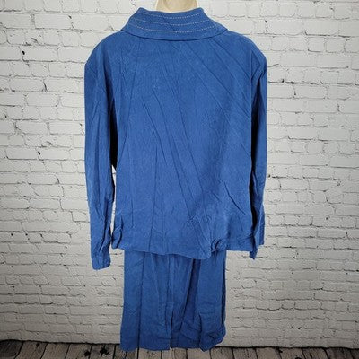 Courtenay Blue Stretch Gold Buttoned 2 Piece Shirt Skirt Outfit Set Size 16W
