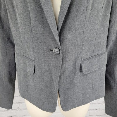 Ann Taylor Grey Stretch 1 Button Notch Faux Pockets Blazer Suit Jacket Size 2
