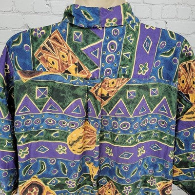 VTG Royal Wear Multicolor 100% Silk Button Up Short Sleeve Shirt Top Size XL
